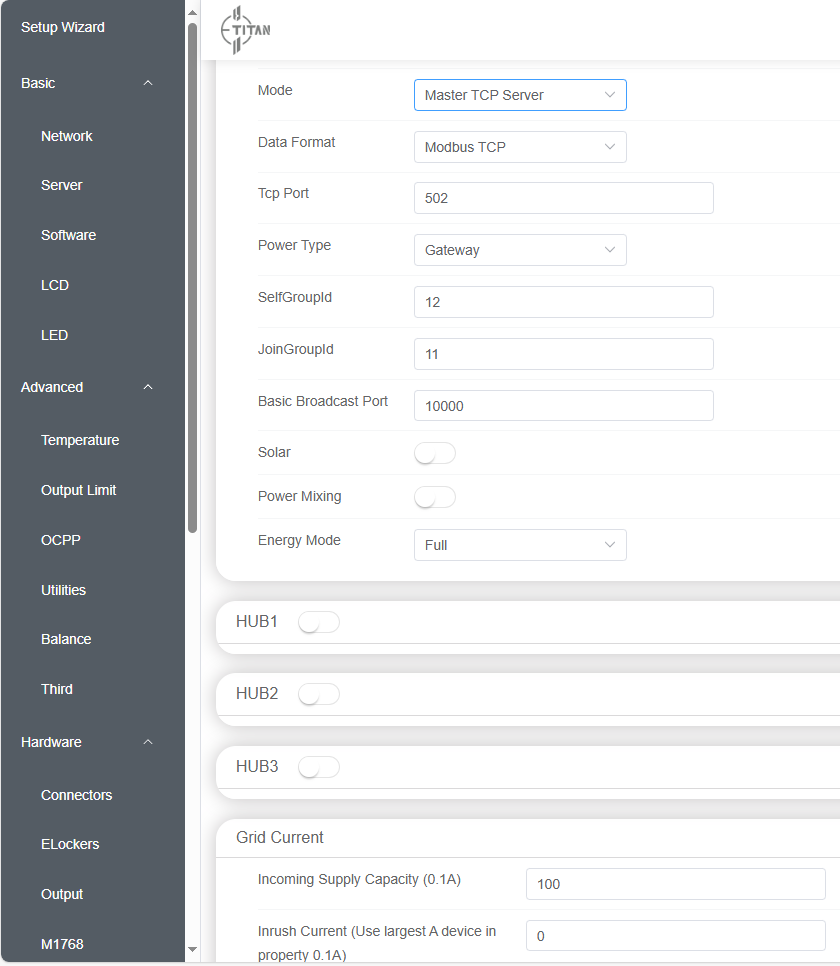 Benutzeroberfläche des Setup-Wizards für Ladeinfrastruktur-Lastmanagement
