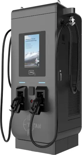 Seitenansicht links der Galaxy DC-Ladestation 180–240KW mit Display