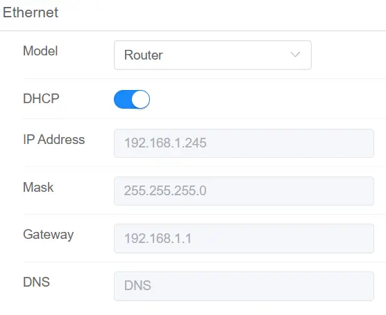 Benutzeroberfläche des Setup-Wizards mit Netzwerkeinstellungen wie Router, Kaskade, Switch Modus