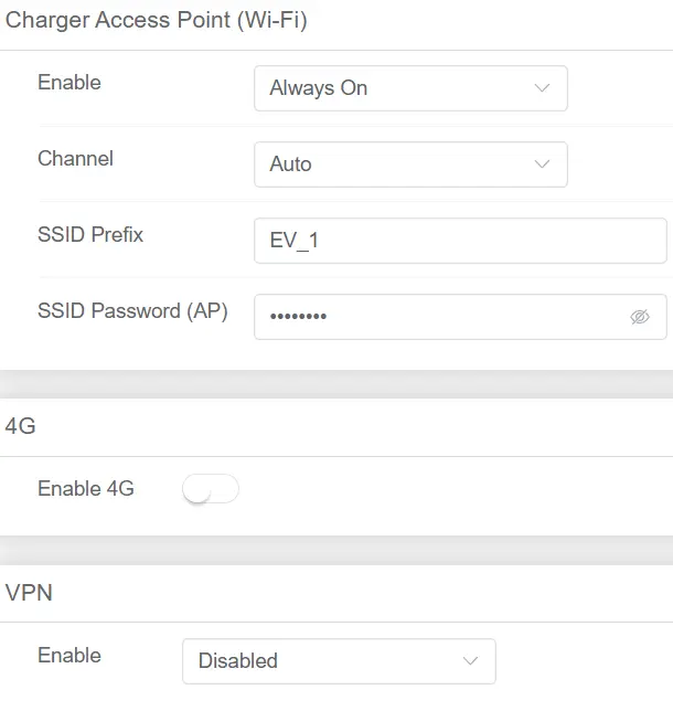 Benutzeroberfläche des Setup-Wizards mit Netzwerkeinstellungen wie Access Point
