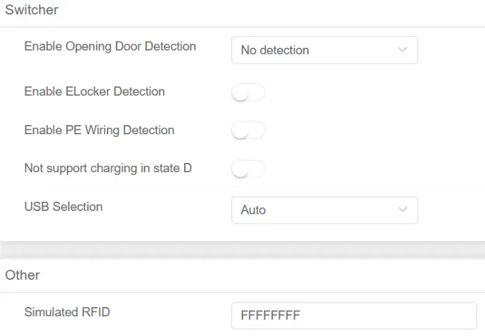 Benutzeroberfläche des Setup-Wizards mit Sonstige Einstellungen wie Erkennung offene Tür, RFID Simulation