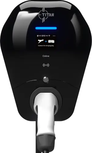 AC-Wallbox Alien 22KW mit 5m Kabel, Frontansicht mit LED-Anzeige und RFID-Feld