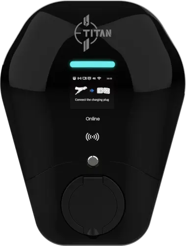 Moderne AC-Wallbox von E-Titan AG mit LED-Anzeige und RFID Zugang