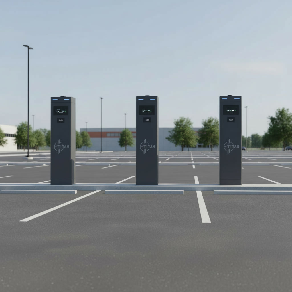 Ladestationen auf Mitarbeiterparkplatz eines Unternehmens