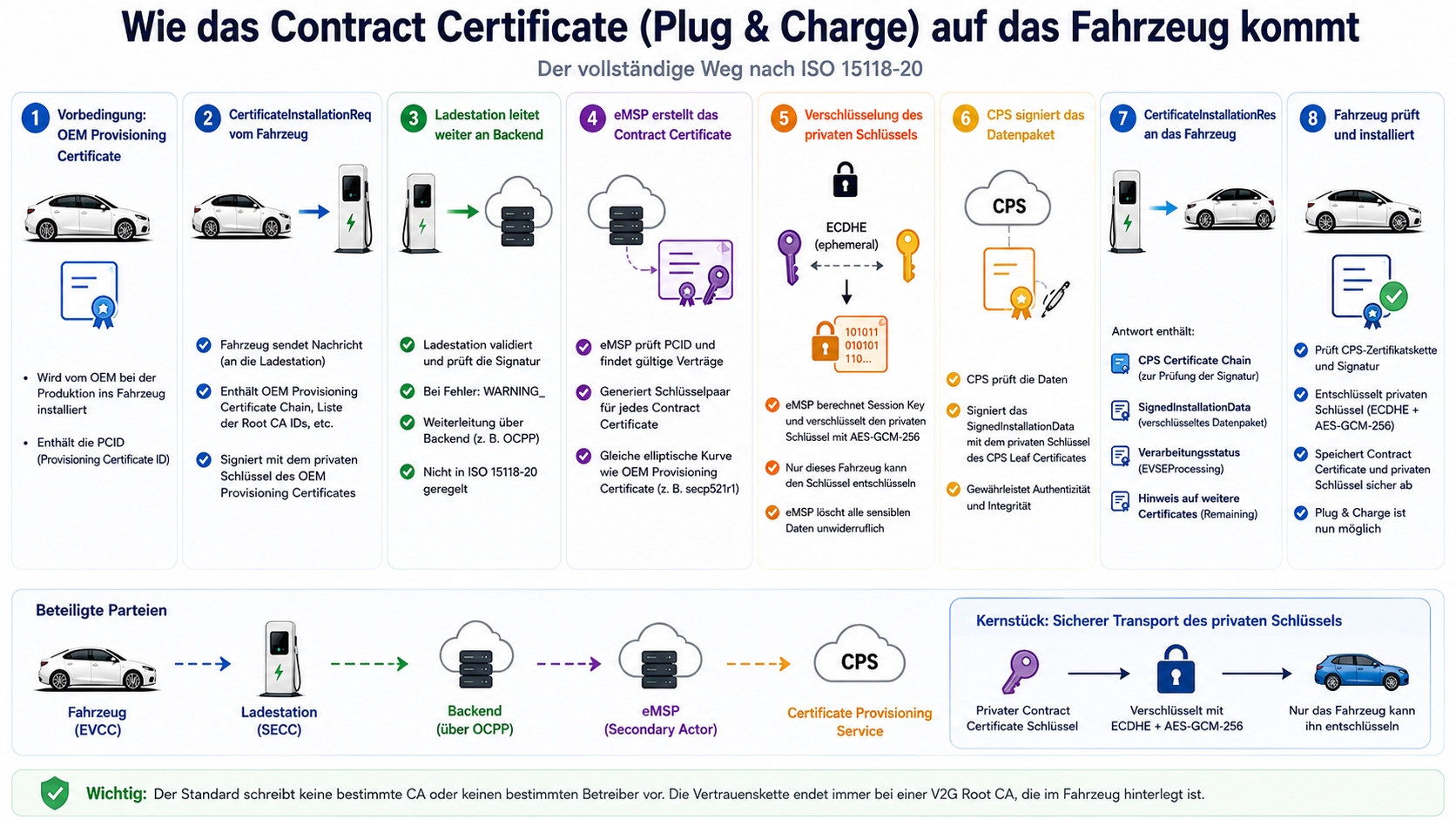 Darstellung über den Weg des Contract Zertifikats für Plug and Charge